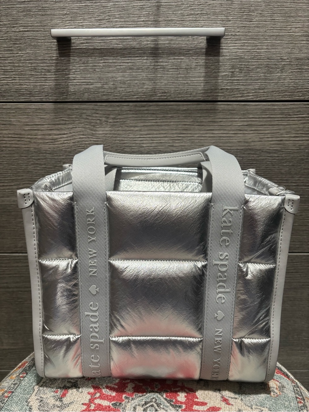 NWT kate spade Metallic Silver Quilted Tote